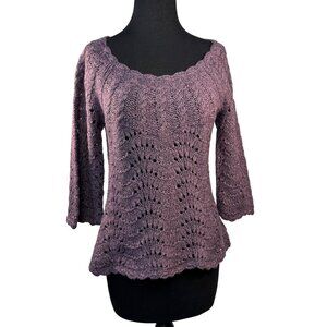 Sparrow Womens Size Medium Purple Wool Acrylic Blend Crochet Sweater 3/4 sleeves
